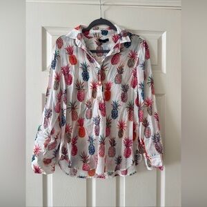 J.CREW Women's Long Sleeve Shirt Size 6 Colorful Pinneaple 100% Cotton